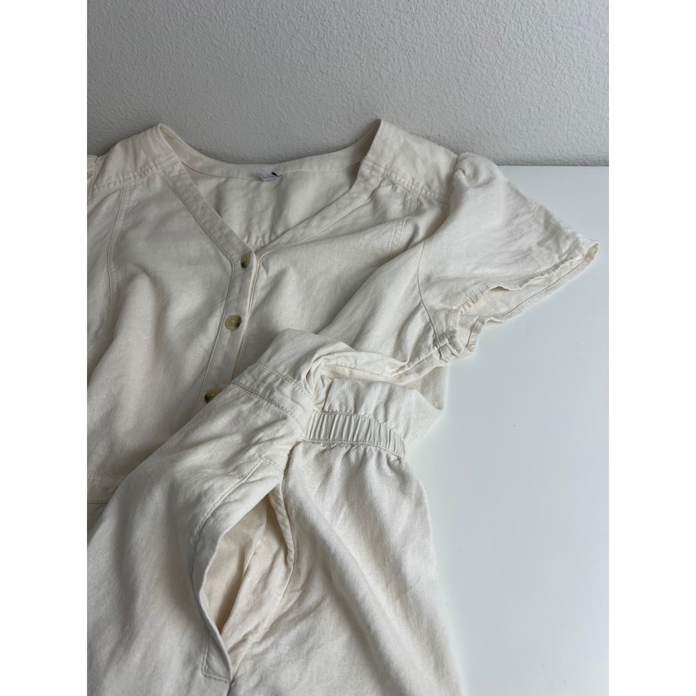 Old Navy 3X Linen Blend Button Front Dress Ivory Short Sleeve Romantic Prairie - Picture 3 of 7